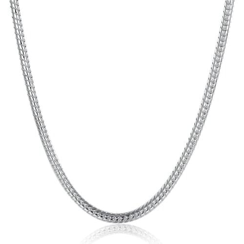 100% Solid Stainless Steel Necklace Silver Color 3 mm Round Snake Chain 18'' - 28'' Inches Fashion Jewelry for Men/Women
