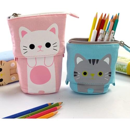 Kawaii Cute Animal Cartoon Pencil Case Zipper Cat Boys Girls Student Pencil Bag Pen Box School Stationery Gift Supplies