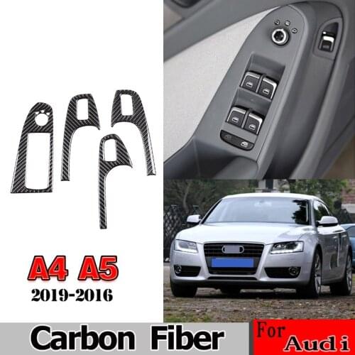 For Audi A4 A5 B8 2009-2016 Real Carbon Fiber 3D Sticker Window Lifter Control Frame Switch Armrest Panel Trim car accessories