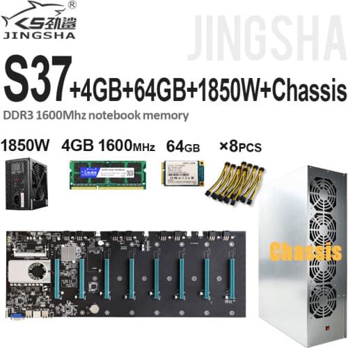 Mining Motherboard BTC-S37 Etherum Mining CPU Set with 4GB DDR3 1600MHz RAM 1850W power supply 64GB mSATASSD Power Cable Chassi