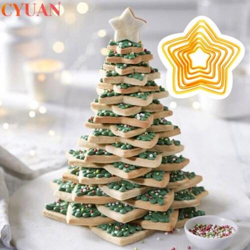Christmas Tree Cookie Cutter Mold Stars Shape Fondant Cake Biscuit Cutter 3D Cake Decorating Tools Xmas Baking Moulds Navidad