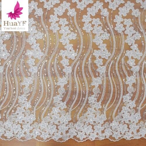 French Bridal Lace With Sequins Net Embroidery Fabric For Collection HY1139