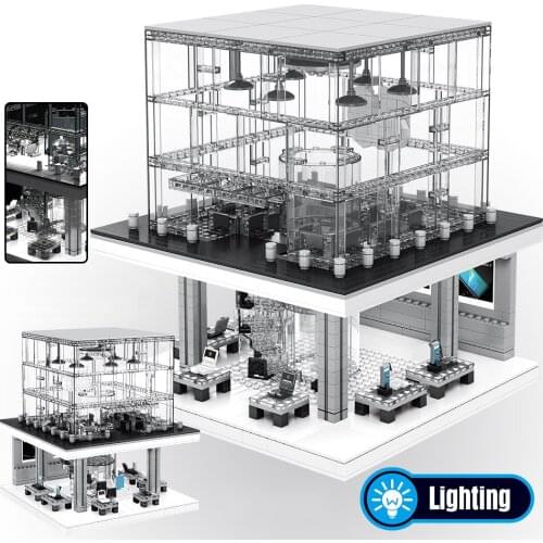 City LED Street View with LED Light Apple Flagship Store City House Model Shop Building Block Toys For Children Gift