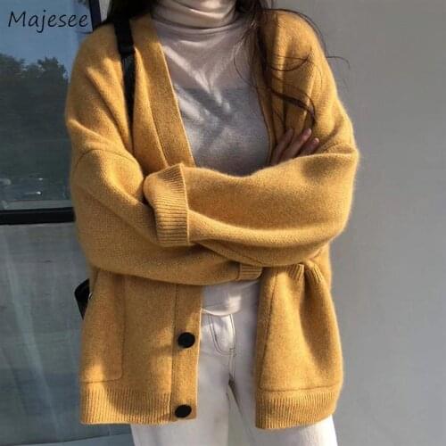 Cardigans Womens Knitted V-neck Single Breasted Drop Shoulder Simple Solid Casual Sweaters College Loose Korean Style Fashion