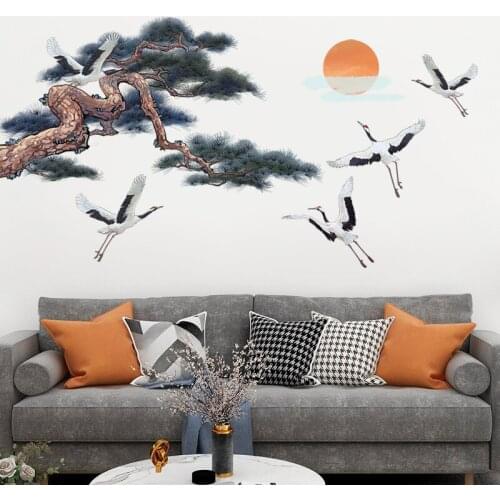 Chinese Style Pine Tree Wall Stickers Home Office Decor Living Room Bedroom Wall Art Large Mural Room Decoration Aesthetic