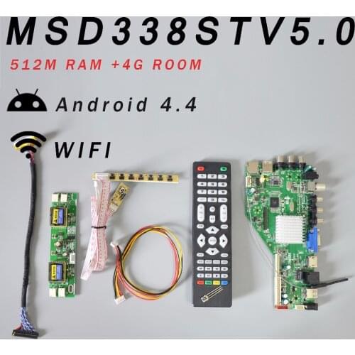 RAM 512M & 4G storage MSD338STV5.0 Intelligent Network TV Driver Board Universal LCD Motherboard+4 Lamp Inverter+2ch 8ch 30pins