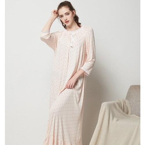 Cute Womens Sleeping Dress Princess Modal Sleepwear Long Loose Floral Printed Nightdress Nightwear Comfy Home Dress Plus Size