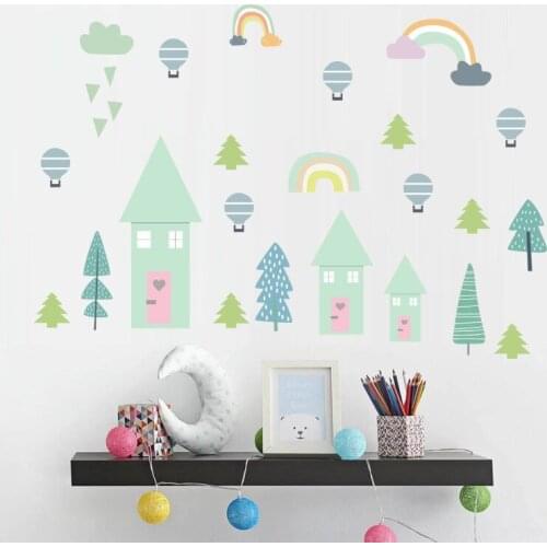 Cartoon rainbow hut child sticker Baby bedroom wall decoration mural wallpaper PVC graffiti wall sticker for kids rooms