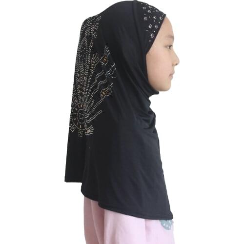 Muslim Girls Hijab Islamic Scarf Shawls Soft Stretch for 7 to 12 years old Girls with Beauty Diamond Pattern