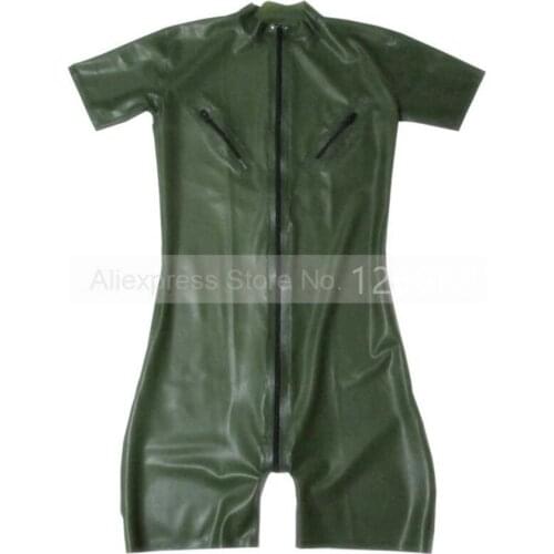 Men Latex Catcuit with Nipple Zips Rubber Short Legs Clothes Front Crotch Zip Custom Made