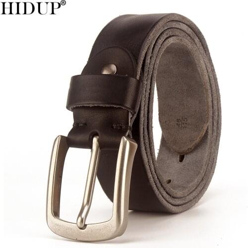 HIDUP Mens Top Quality Cowskin Retro Pin Buckle Belts Design Cowhide Leather Belt Adjustable Men Accessories for 10 Years NWJ897