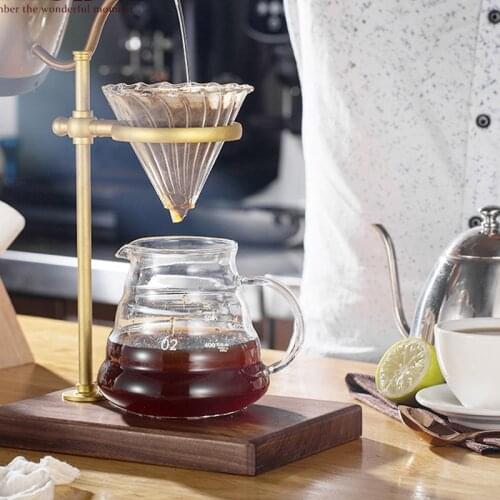 Hand brewed coffee filter set Pure copper V60 Coffee dripper stand Adjustable height solid wood base