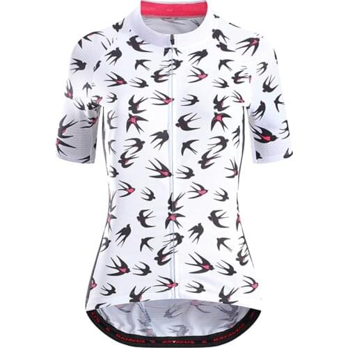 NEW Woman White Short Sleeve Shirt Cycling Jersey Swallow Pattern BIke Clothing Bicycle Wear