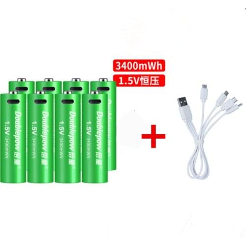New 1.5V AA rechargeable battery 3400mWh USB rechargeable lithium battery fast charging via Micro USB cable