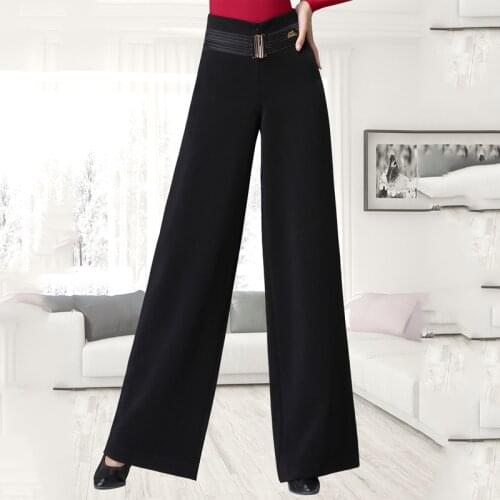 New Style Adult Female Latin Dance Performance Trousers Women Black Ballroom Dance Practice Wide Leg Straight Long Pants DQS4648