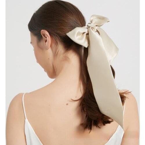 DIY Solid Bow Silk Long Ribbon Ponytail Scarf Hair Tie Scrunchies Strap Women Girl Elastic Hair Bands Hair Accessories Wholesale