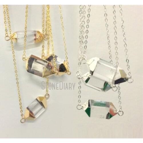 H-QN59 Clear Crystal Quartz Terminated Nugget Pendant Necklace Silver or Gold Color