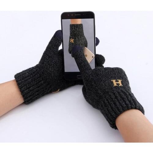 Gloves Winter Touch Screen Thickened Warm Wool Knitted Woolen Gloves Fashion Mobile Phone Games Learning Riding Mens Gloves