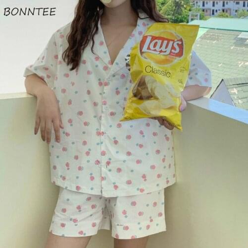 Pajama Sets Women Lapel Harajuku Kawaii Sweet Girls Fresh Sleepwear Newest Ulzzang Fashion Leisure Hot Sale Ins Summer Soft Chic