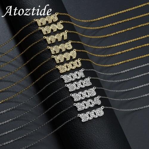 Atoztide Stainless Steel Personalize Diamond Vintage Necklace Birth Year Number Special Date Fashion Pendant Birthday Gift