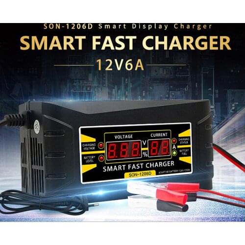 Full Automatic Car Battery Charger 12V 6A Lead Acid Battery-chargers LCD Display US EU Plug 150V-250V Smart Fast Power Charging