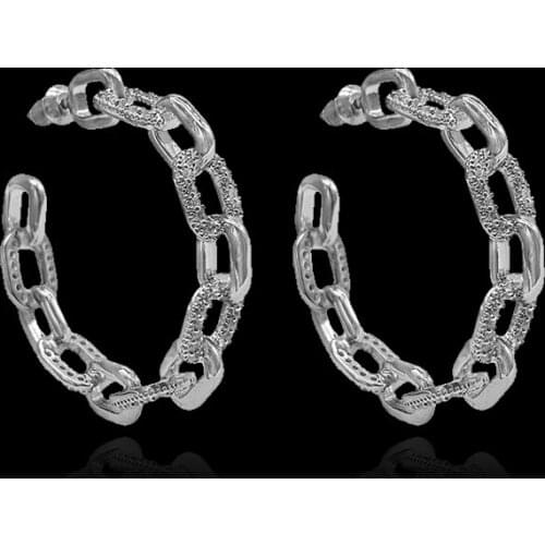 Simple Exaggerated Punk C Shape Thick Chain Womens Earring Classic Silver Color Classic Cubic Zirconia Luxury Jewelry