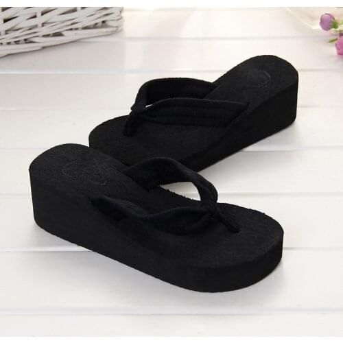 Dropshipping 2019 Style Sweet Fashion Flip Flops Slope with Student Colorful Non-slip Resort Beach Sandal and High Heel Slippers