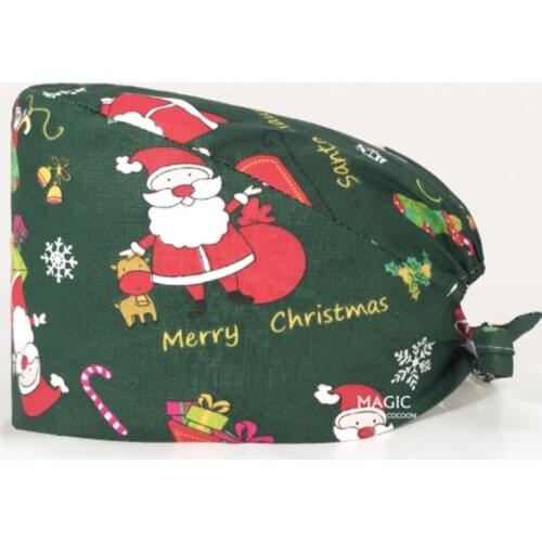 Adjustable Absorb Sweat Work Hat Christmas Printed Hat Beautician Working Cap Unisex Operating Room Hat Printing Hat
