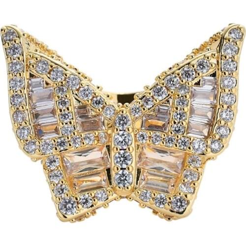Luxury Jewelry 7 8 9 10 11 Inch Hip Hop Butterfly Rings Cubic Zirconia Men Women Ring Party Gift