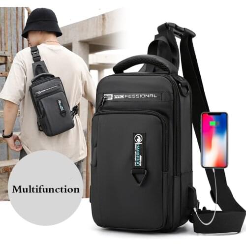 Multifunction Crossbody Bags Men USB Charging Chest Pack Short Trip Messenger Chest Bag Waterproof Large Capacity Cross Body Bag