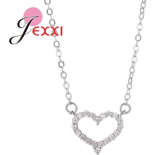 Super Shiny Full Rhinestone Heart Necklaces 1 New Fashion Women Jewelry 925 Silver Short Clavicle Pendant Necklace