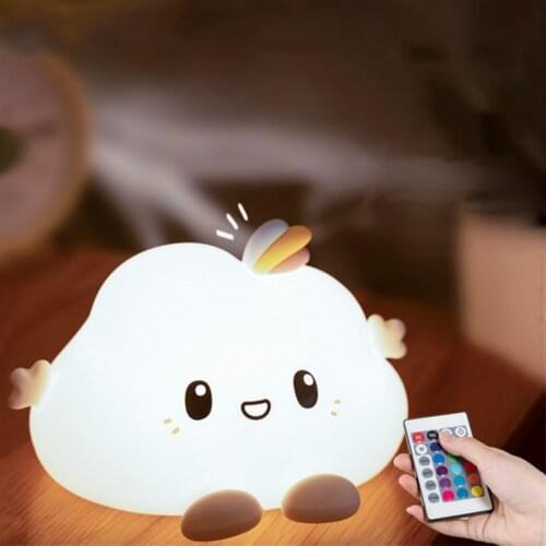 Cute Cloud LED Night Light Remote Control Rechargeable Tap to Change Color Bedroom Bedside Silicone Lamp Children Birthday Gift