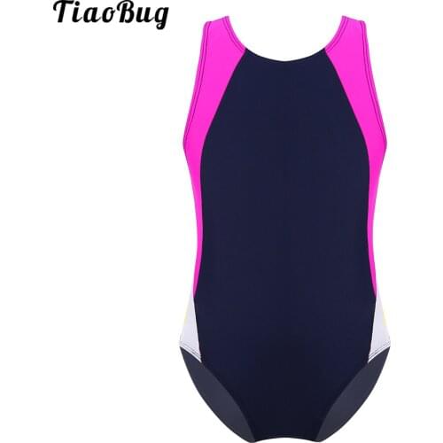 TiaoBug Summer Kids Girls One-Piece Sleeveless Color Block Racer Back With Cutouts Athletic Swimsuit Swimwear Bathing Suit