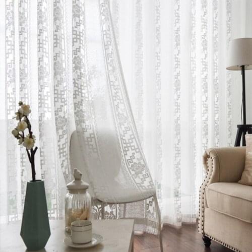 Chinese Classica Semi-shading Thick Embroidery Tulle for Living Room White Window Screen Sheer Bedroom Luxury Blinds