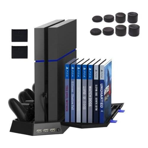 PS4 Vertical Stand Cooling Fan Controller Charging Station with CD Disk Storage For PlayStation 4 Console PS4 Controller + 8 cap