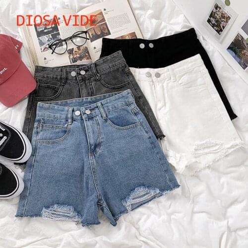 The owner of DIOSA VIDE recommends ripped raw edges washed and worn casual high-waisted two-button thin denim shorts