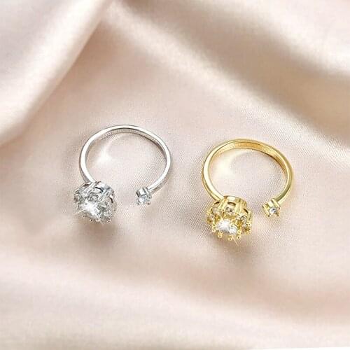 Rotatable Zircon Flowers Open Rings for Women Trendy Index Finger Jewelry Delicate Good Luck Rings Female Elegant Health Rings