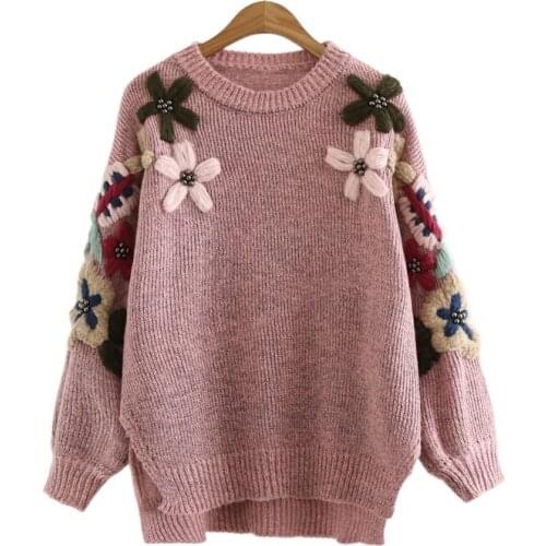 New Style Retro Knitted O-Neck Flower Embroidery Long Sleeved Sweater 2020 Winter Jacquard Sweater Pullover 2058428