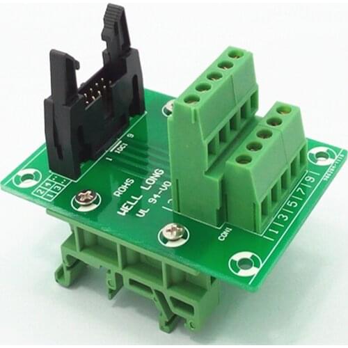 IDC10 2x5 Pins 0.1" Male Header Breakout Board, Terminal Block, with Simple DIN Rail Mounting feet