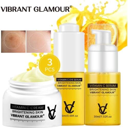 VIBRANT GLAMOUR Vitamin C face secrum cream Whitening Moisturizing Brighting Anti Aging Repair Fade Freckles Facial care Suit