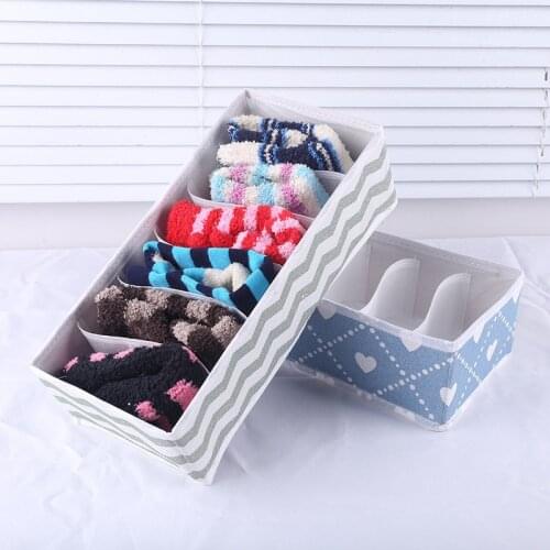 Drawer Organizer Bins Can be Folded Fabric Striped Storage Box With 6 Long Compartments for Home Organization Socks Underwear