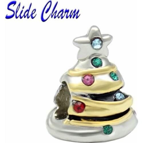 Jewelry DIY European Christmas beads, blue crystal star, classic pop Christmas tree charm Fit Pandora Bracelet Necklace