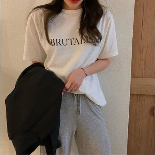 New Fashion Women Tops Letters Print Short Sleeve Round Neck Female T-shirts Cotton Spandex T shirt Women