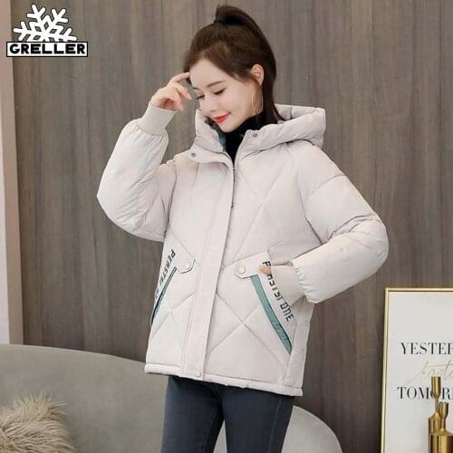GRELLER Women Winter Jacket Slim Parkas Patchwork Thicken Warm Coat Hooded Female Down Cotton-padded Short Winter Jacket Coat