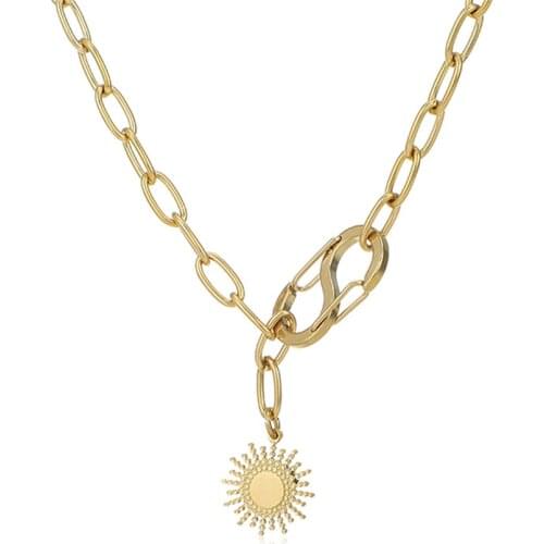 Thick Chain Toggle Clasp Sun Pendant Necklaces Stainless Steel Golden Choker Minimalist Collar For Women Fashion Punk Jewelry