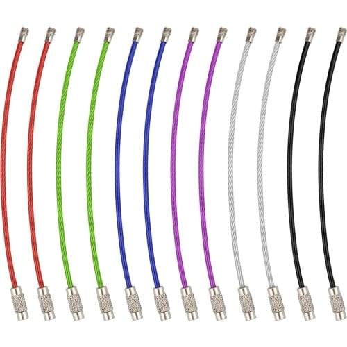 10Pcs Keychain Tag Rope Stainless Steel Wire Cable Loop Screw Lock Gadget Ring Key Keyring Circle Camp Hand Tool Set