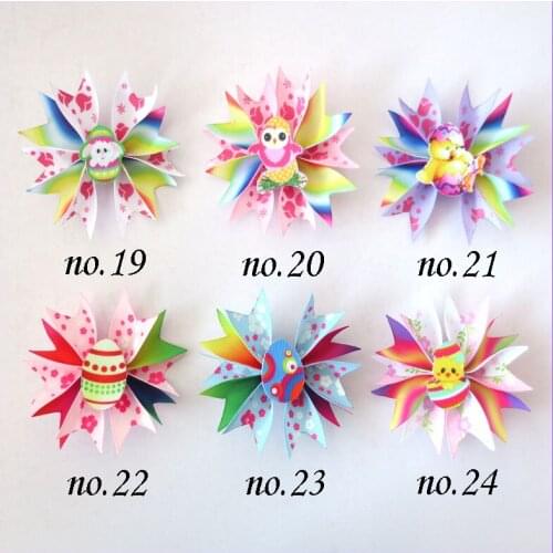 100 Girl 3.5" Rainbow Fairy Hair Bow Clip Valentine Easter Rabbit Chicken Egg