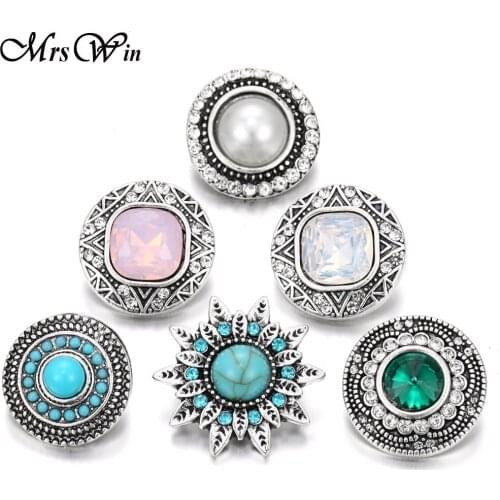 6pcs/lot Rhinestone Crystal Flower Snap Button Jewelry Fit Snap Bracelets Necklace Jewelry for Women Men Gifts