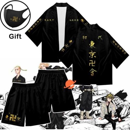 Anime Tokyo Revengers Cosplay Cloak Black T-shirt Hanagaki Takemichi Ken Ryuguji Haori Kimono Top Shirts Tee for Summer Shorts