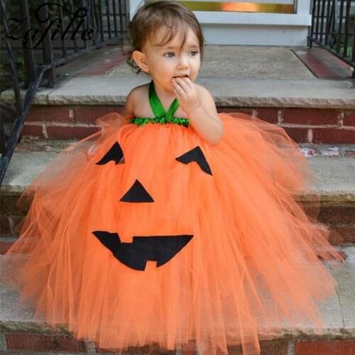 ZAFILLE Toddller Baby Halloween Costume Ghost Smile Pumpkin Dress Party Dance Happy Halloween Clothes For Girl Ball Gown Dress